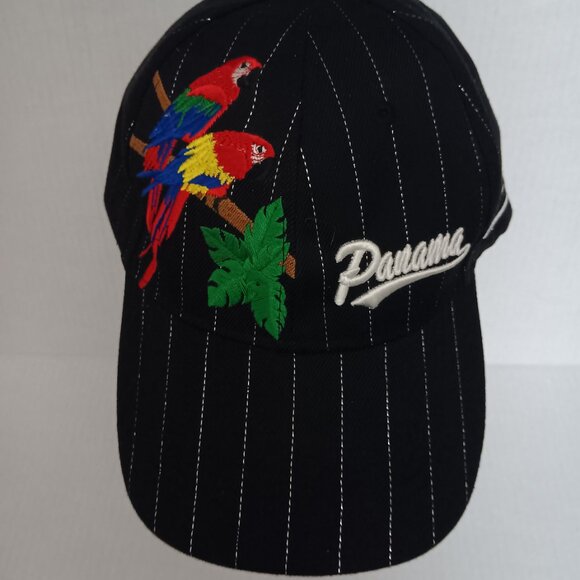 PANAMA GLITTERY STRIPED TROPICAL PARROTS CAP - Picture 1 of 10